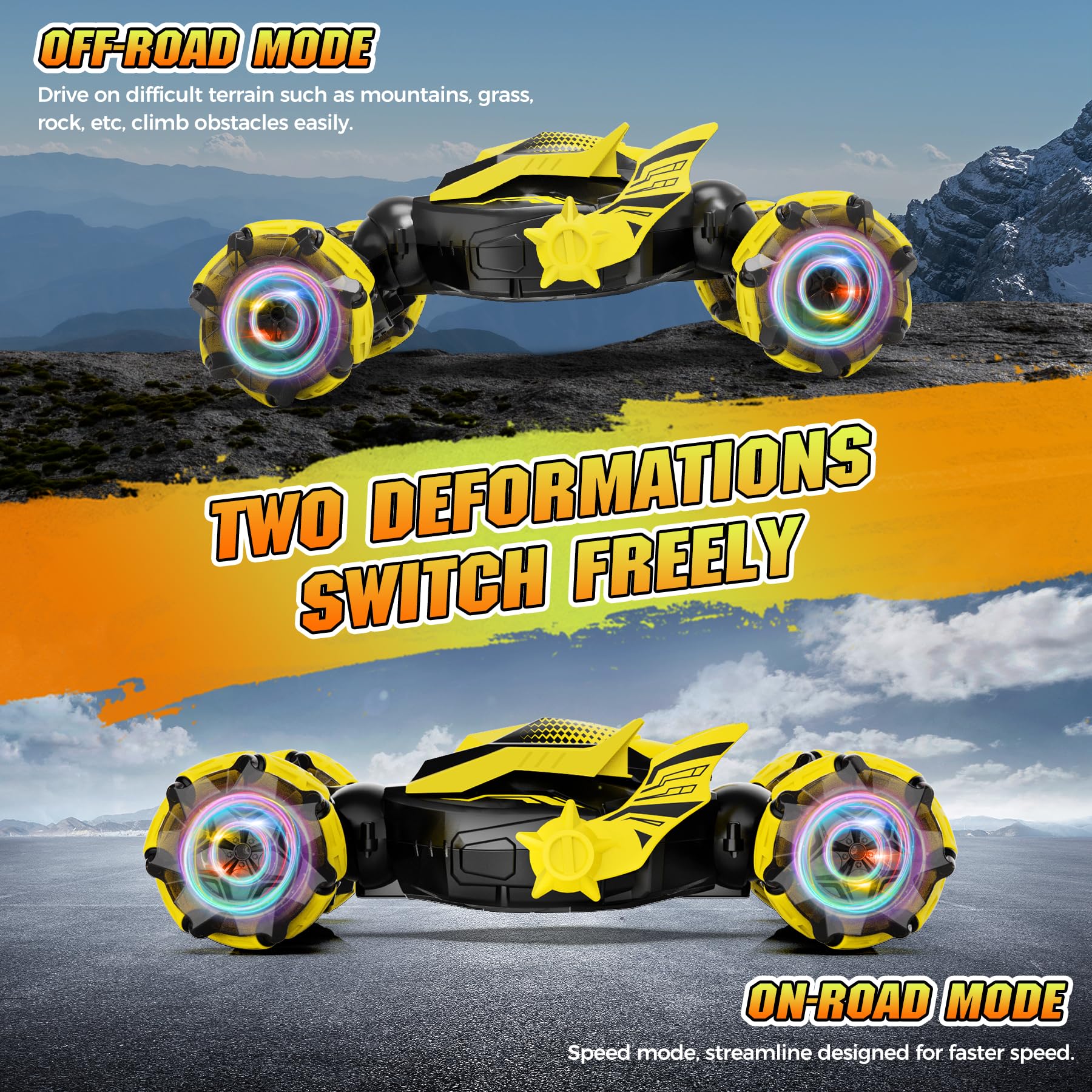 Lawdiey RC stunt car includes two rechargeable batteries for longer play.