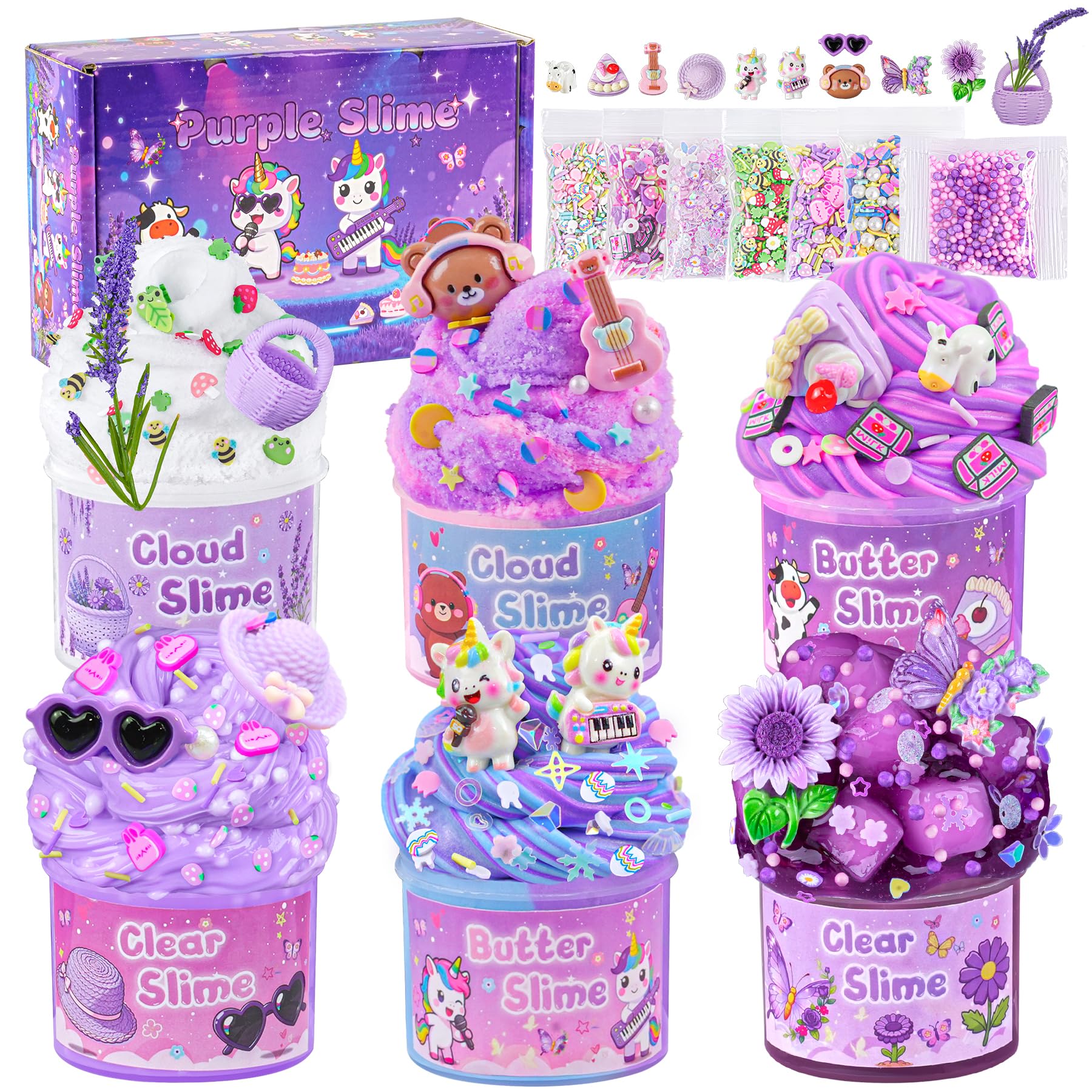 LAWOHO 6-pack slimes hero image for vibrant sensory play and party favors.
