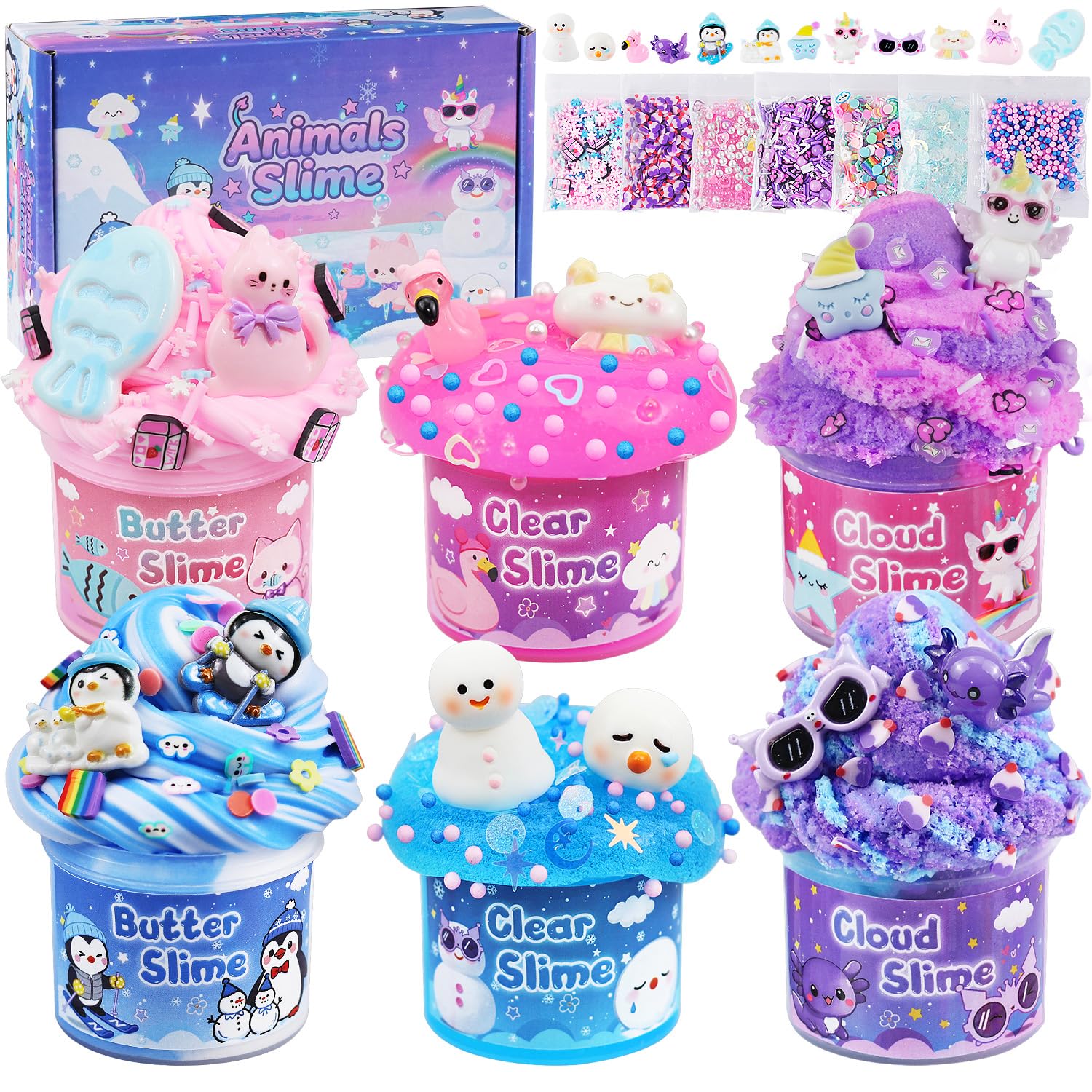 LAWOHO Animal Wonderland slime kit jars in pink blue purple for creative sensory play