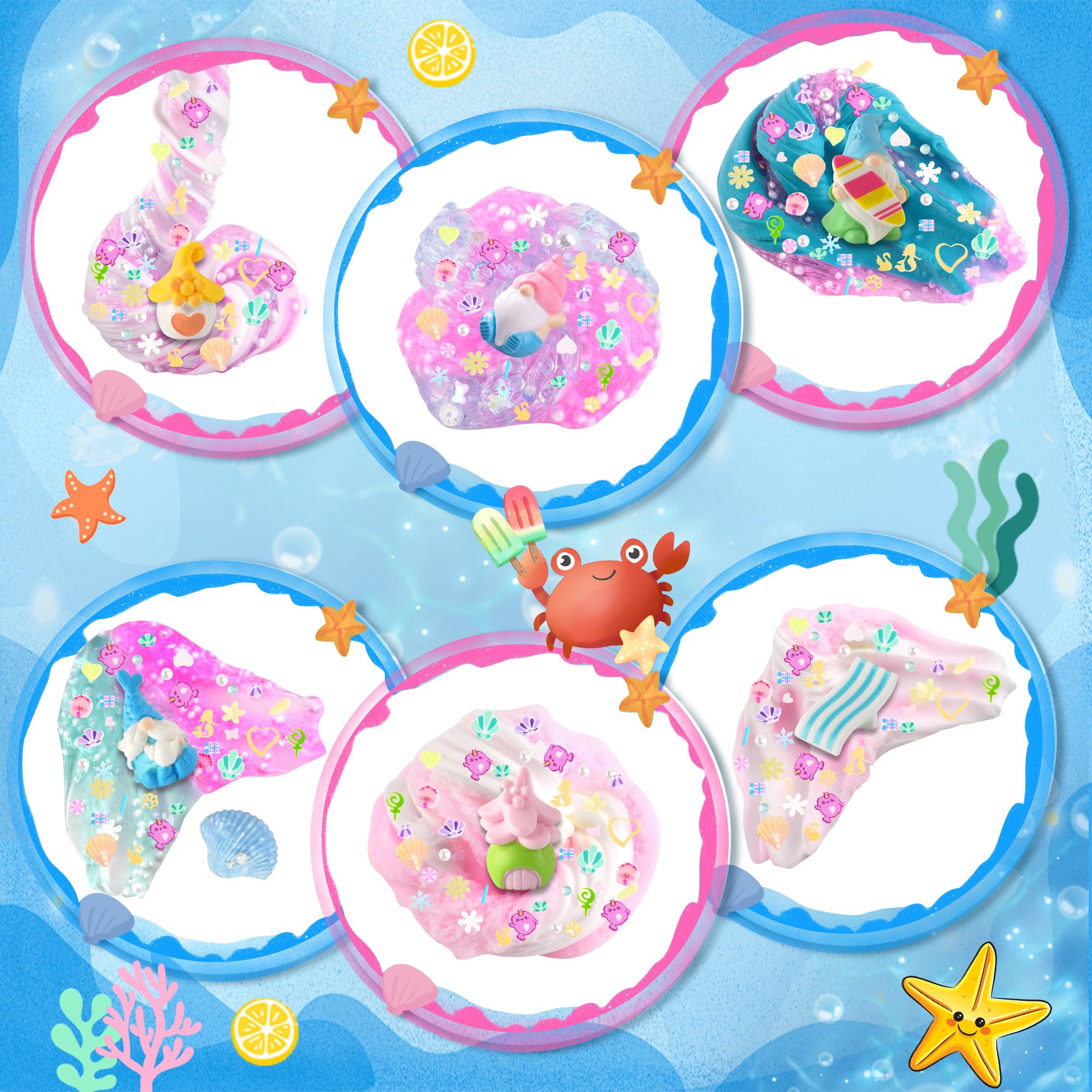 LAWOHO beach gnome charms included for festive slime party favors.
