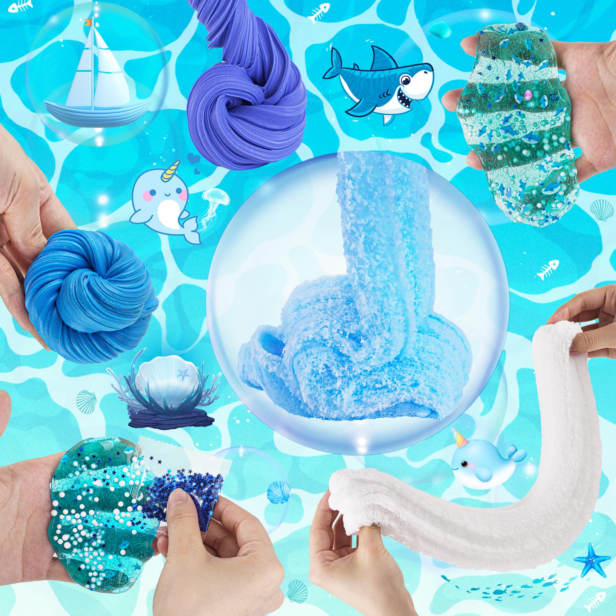 LAWOHO blue crystal slime with bubbles for a clear, glossy look and squeezable fun.