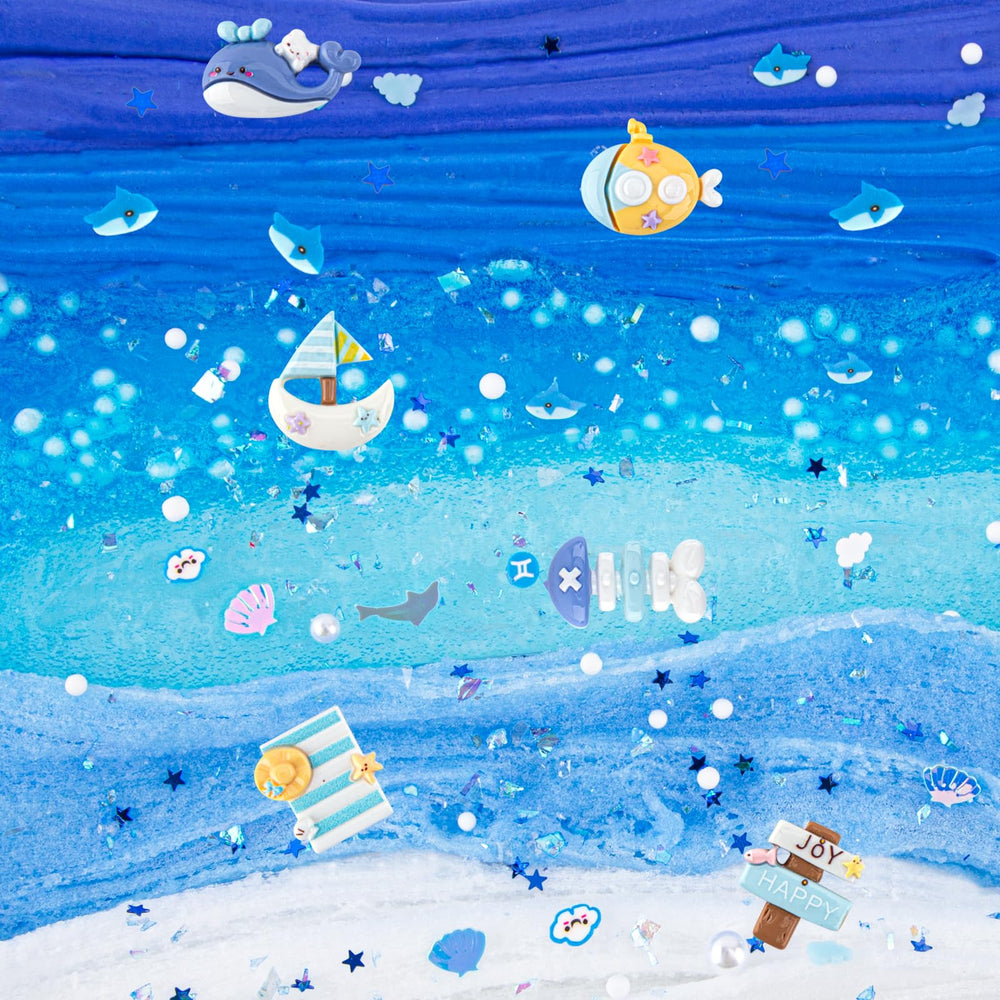 LAWOHO fluffy cloud slime with white and blue tones for slow, soft stretches.