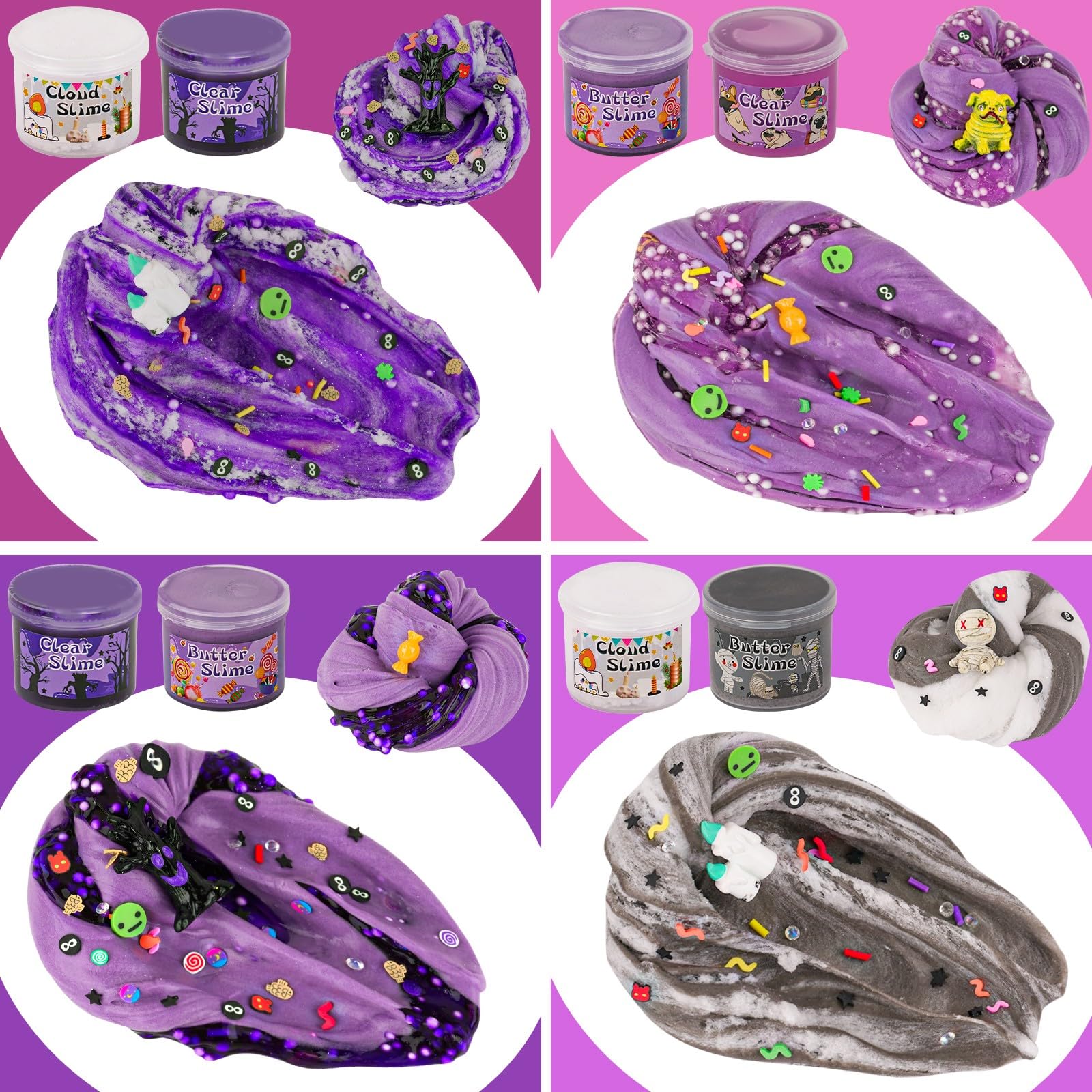 LAWOHO dark purple clear slime pack shows rich color during stretches.
