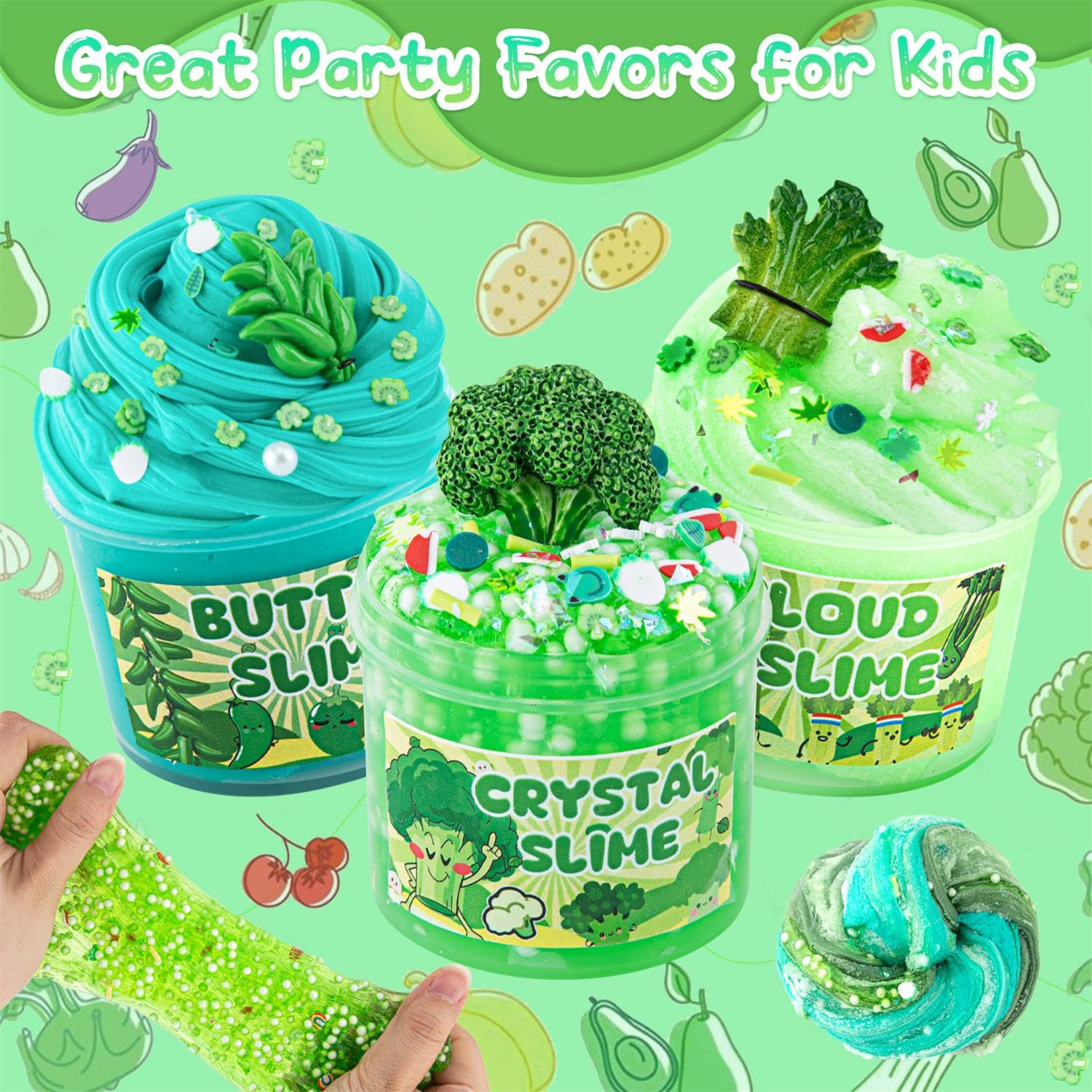 LAWOHO gradient green slime kit clear crystal slime close-up with bubbles and translucence