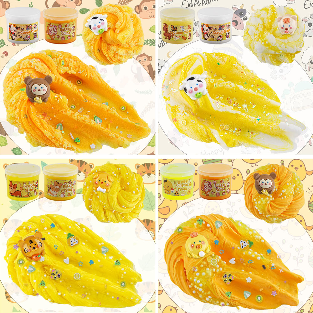 LAWOHO gradient yellow clear slime with bubbles, satisfying squeeze and pop.