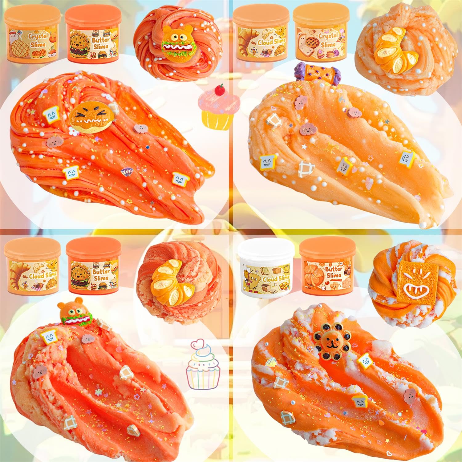 LAWOHO orange clear slime with bubbles close-up demonstrating smooth, squeezable texture