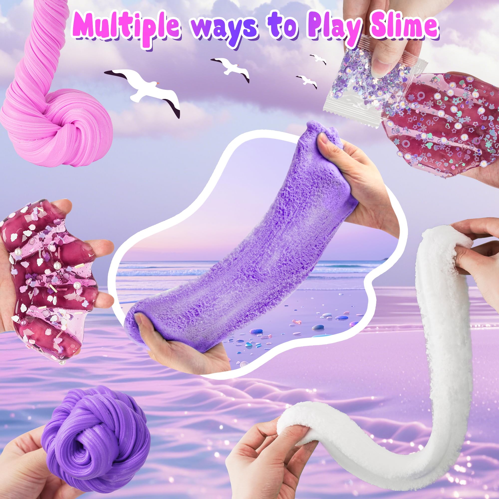 LAWOHO purple clear crystal slime 60ml pack with bubbles for texture.