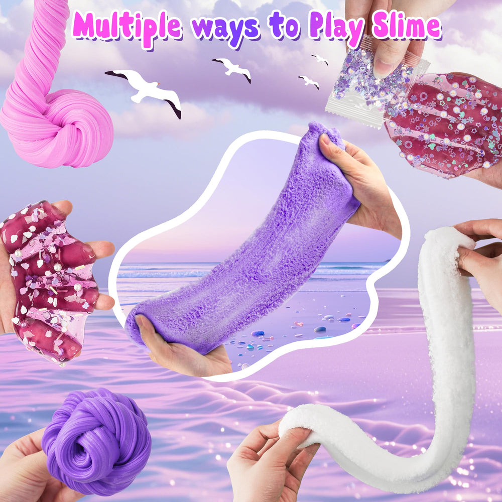 LAWOHO purple clear crystal slime 60ml pack with bubbles for texture.