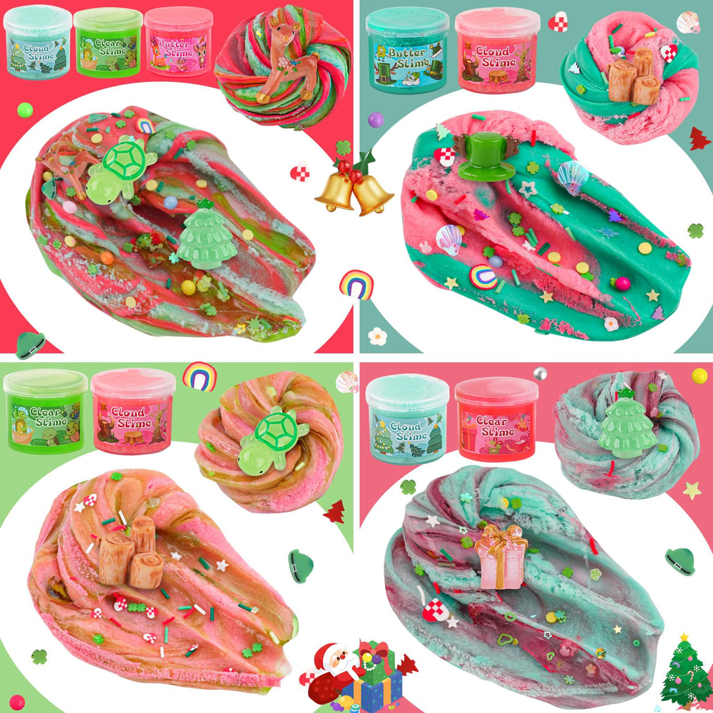 LAWOHO red-green cloud slime bottle shows fluffy stretch and slow draw
