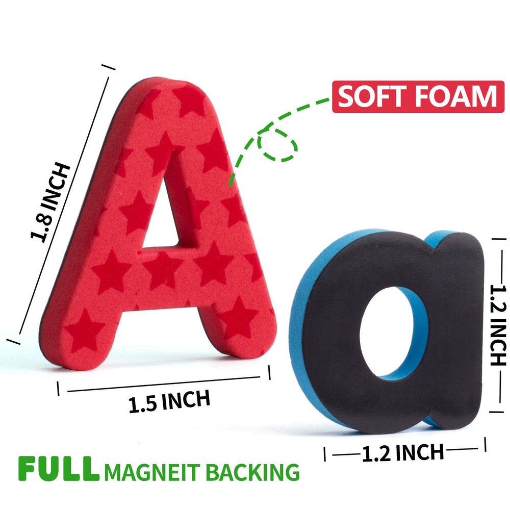 Laxdacee colorful foam magnets aid color recognition and simple word formation.