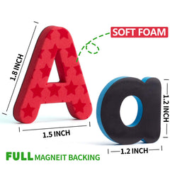 Laxdacee colorful foam magnets aid color recognition and simple word formation.