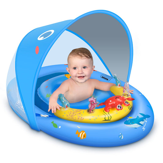 LAYCOL baby pool float canopy provides UPF50+ sun protection for infants.