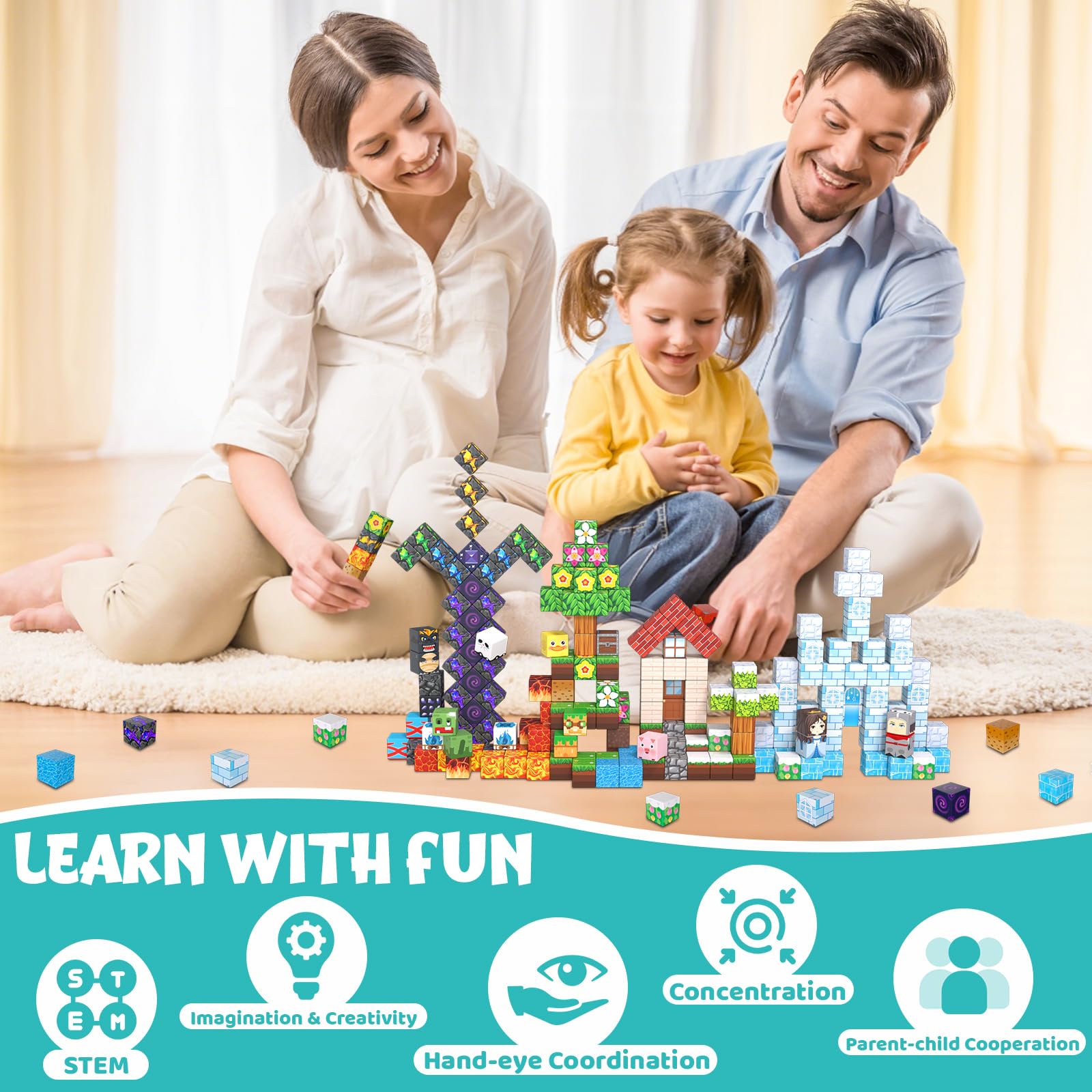 LAYVIC magnetic blocks sturdy connections ensure stable builds for focused, independent play.