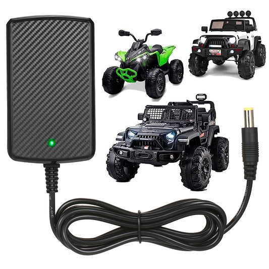 LAZORA 24V Charger front view powering ride-on cars safely