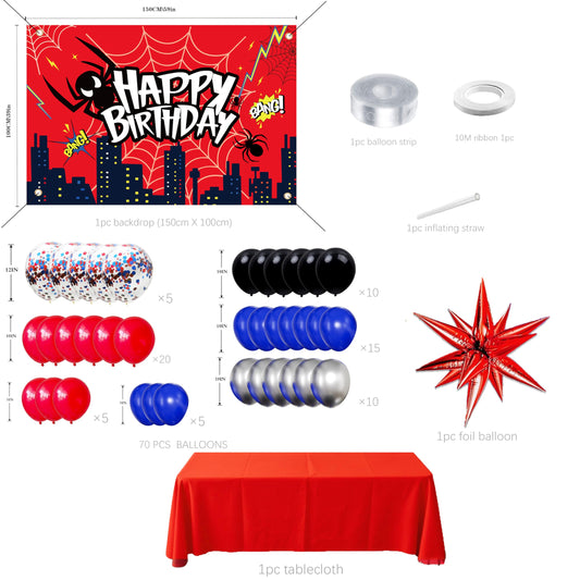 Lazy Time balloon arch in red blue black adds drama