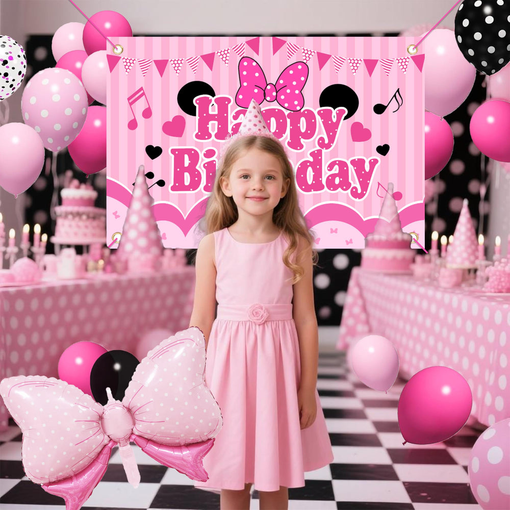 Lazy Time pink-black decor banner highlights the party theme in photos