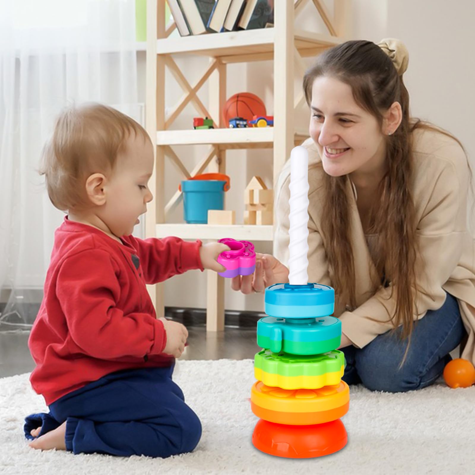 LBAIBB Spin Stack Toys supports cause-and-effect learning via spinning.