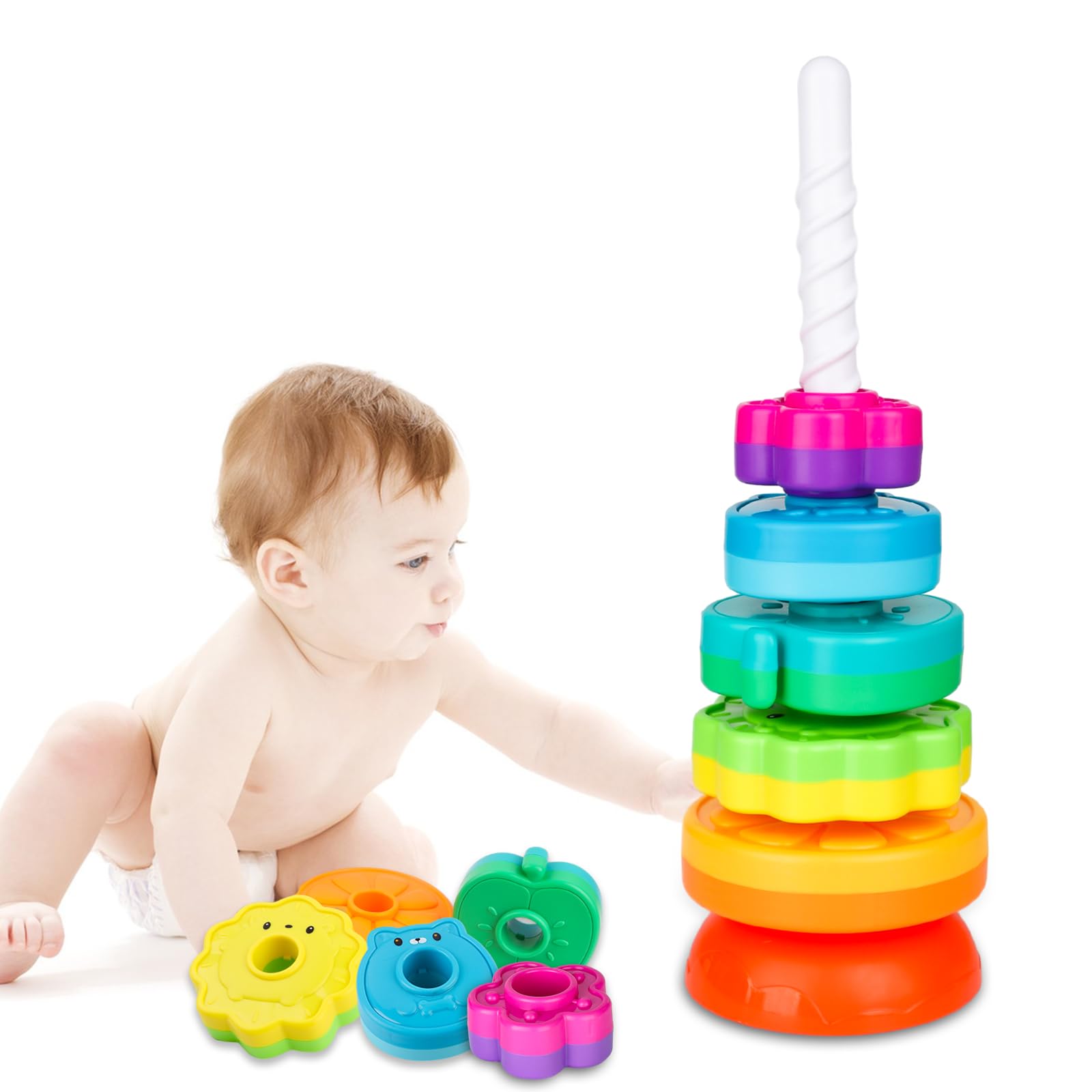 LBAIBB Spin Stack Toys colorful discs for early color recognition.