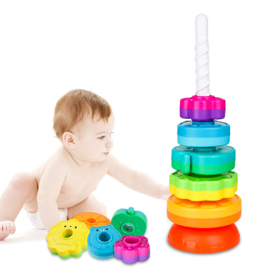 LBAIBB Spin Stack Toys colorful discs for early color recognition.