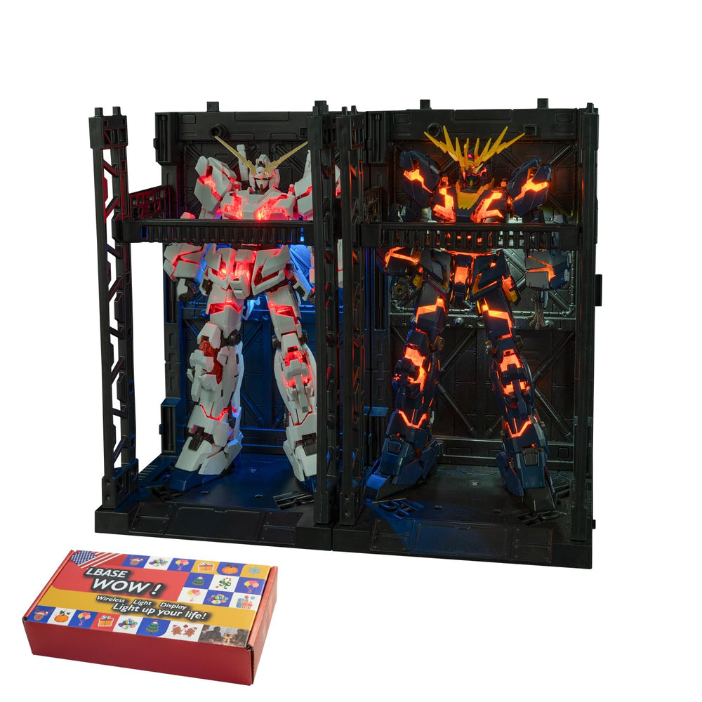 LBASE 5th wireless LED unit on display stand highlights Gundam RG model details.