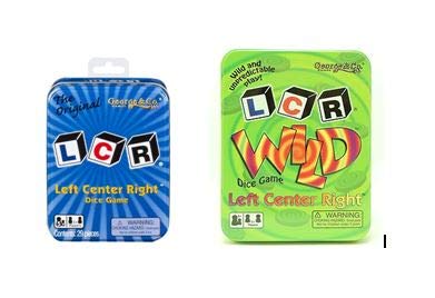 LCR Original Blue Tin and LCR Wild Green Tin dice games for group play.