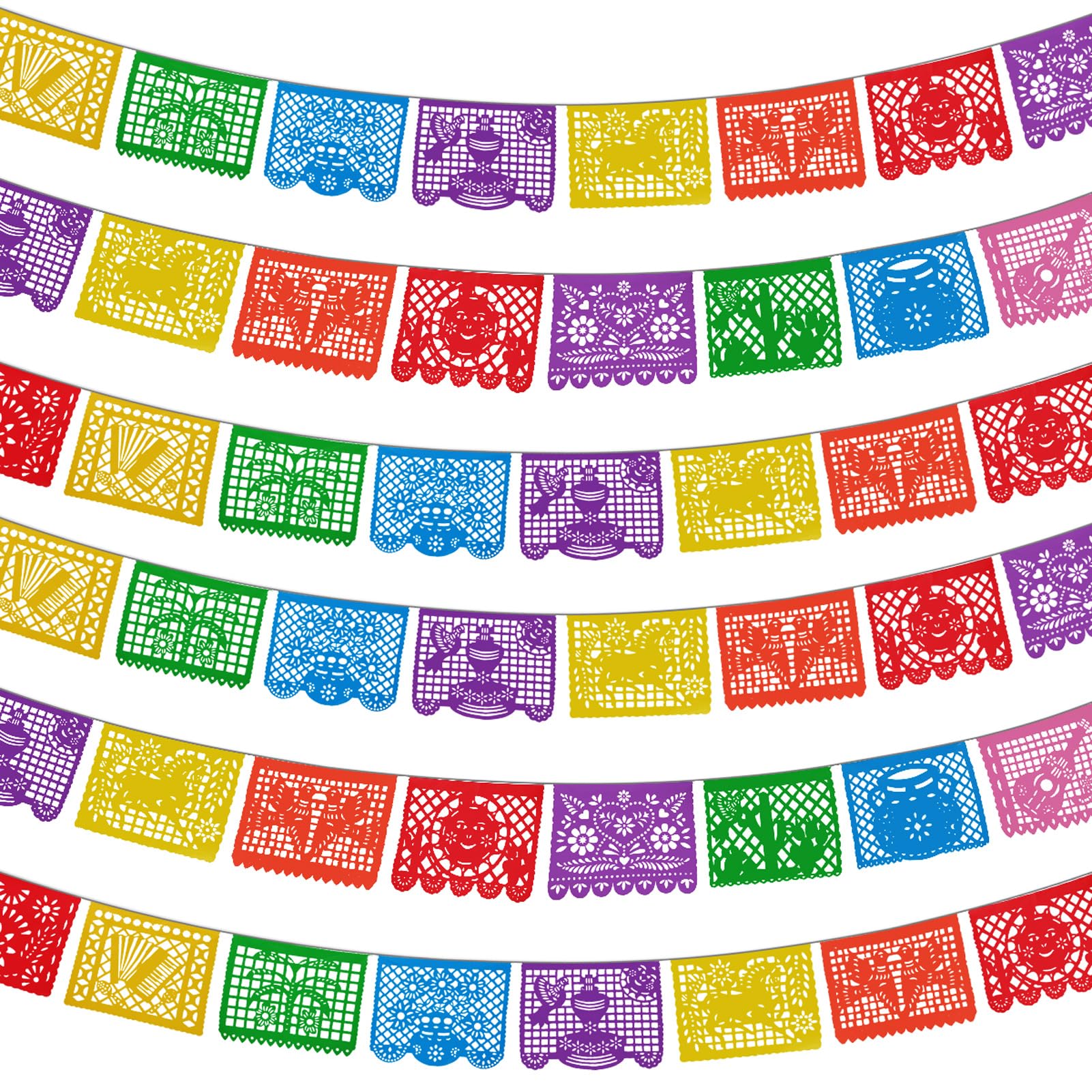 Lctevvn fiesta papel picado banner with 12 panels for vibrant indoor decor.