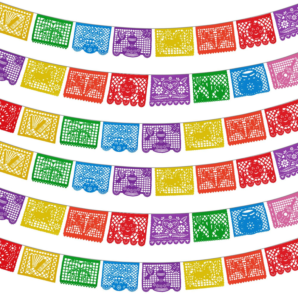 Lctevvn fiesta papel picado banner with 12 panels for vibrant indoor decor.