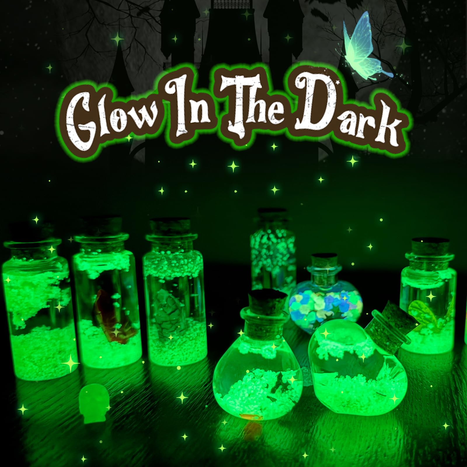 Spell book opened with seven recipes for kid-friendly potion ideas.
