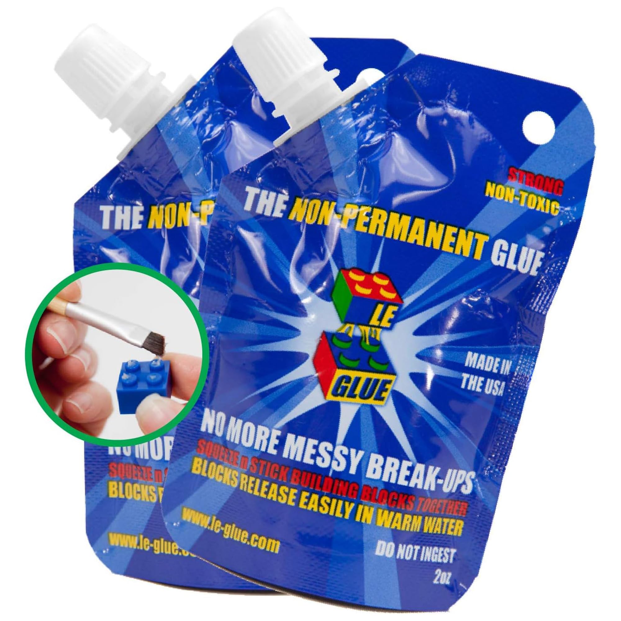 Le Glue two-pack packaging shown for easy storage.