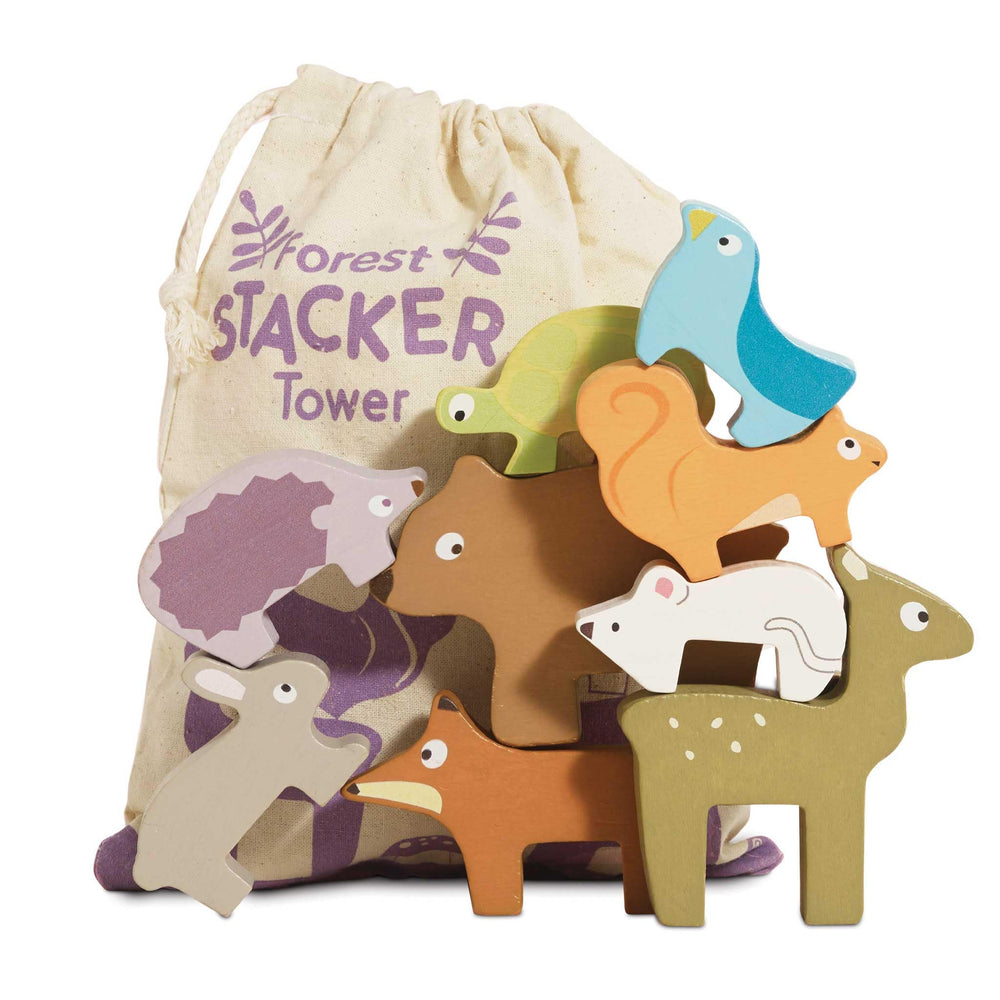 Le Toy Van Petilou forest stacker bag for tactile toddler play.