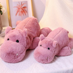 Leahaoe sensory comfort hippo plush highlighting gentle weight and soft touch.