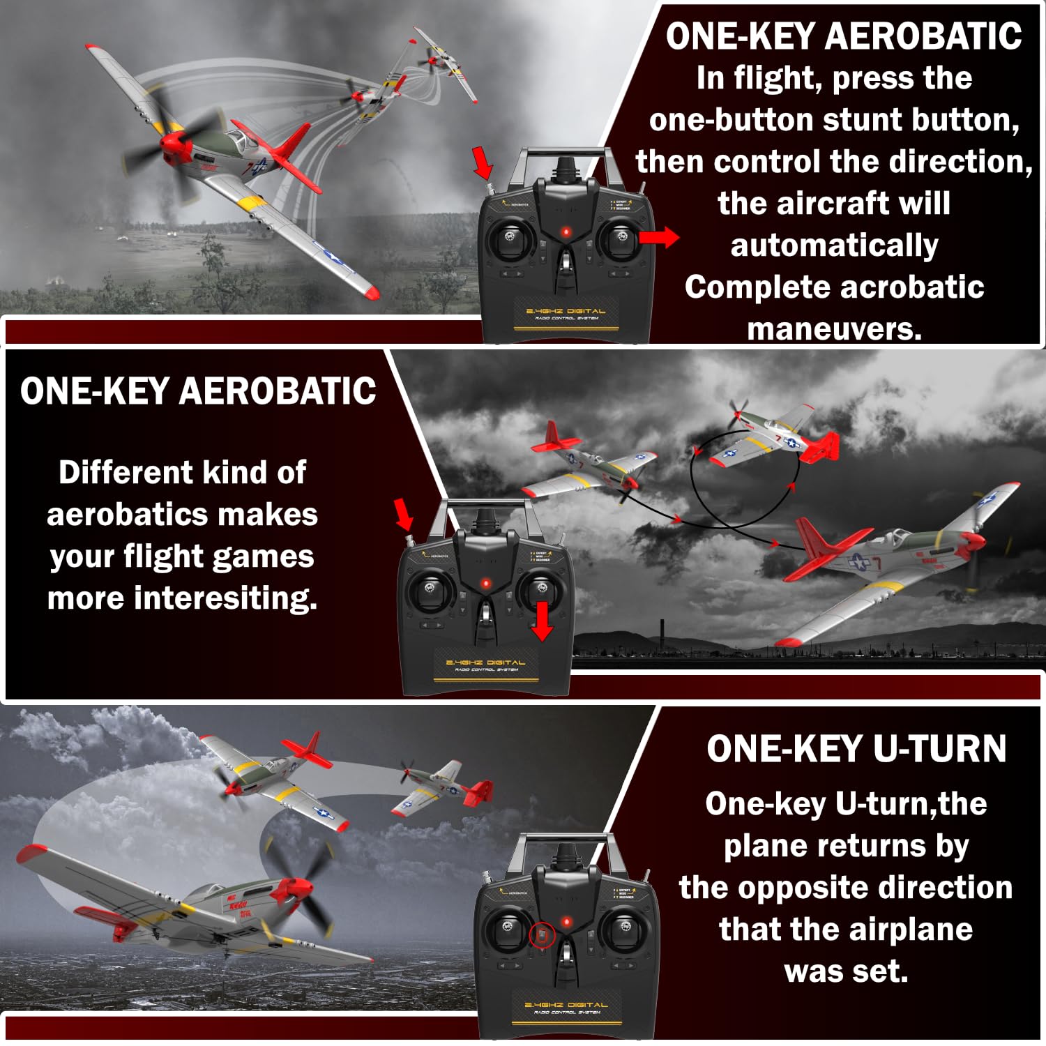 LEAMBE P-51 Mustang RC plane wings with a 15-inch span highlight.