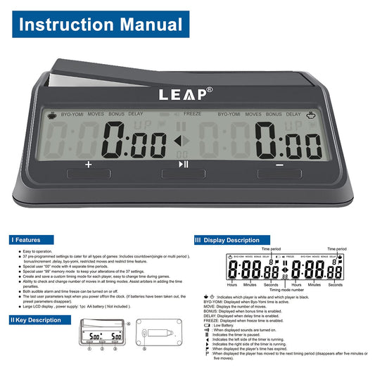 LEAP 9921 with byo-yomi and delay for precise time management during games.