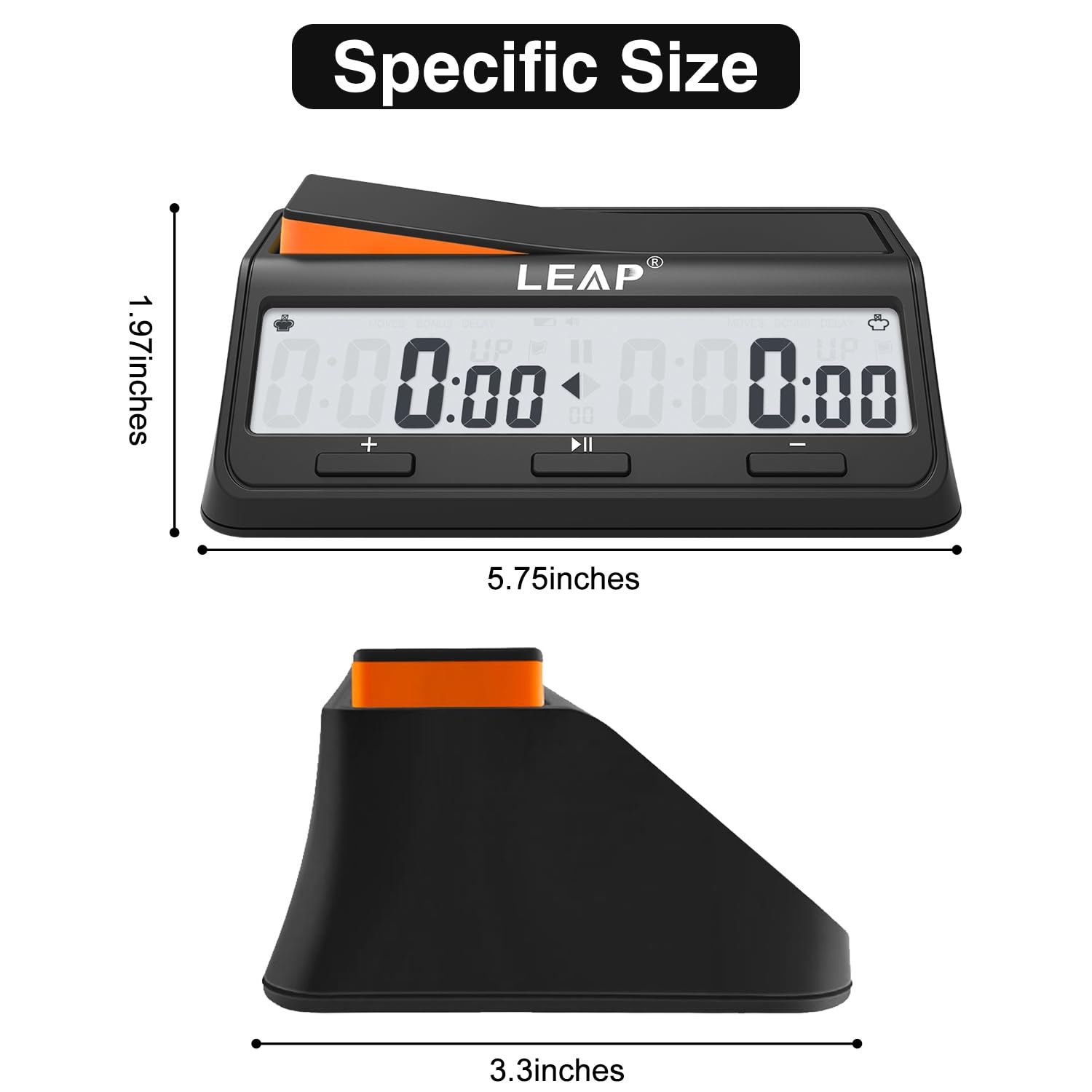 LEAP Chess Clock with accessible buttons for fast timer adjustments mid-game.