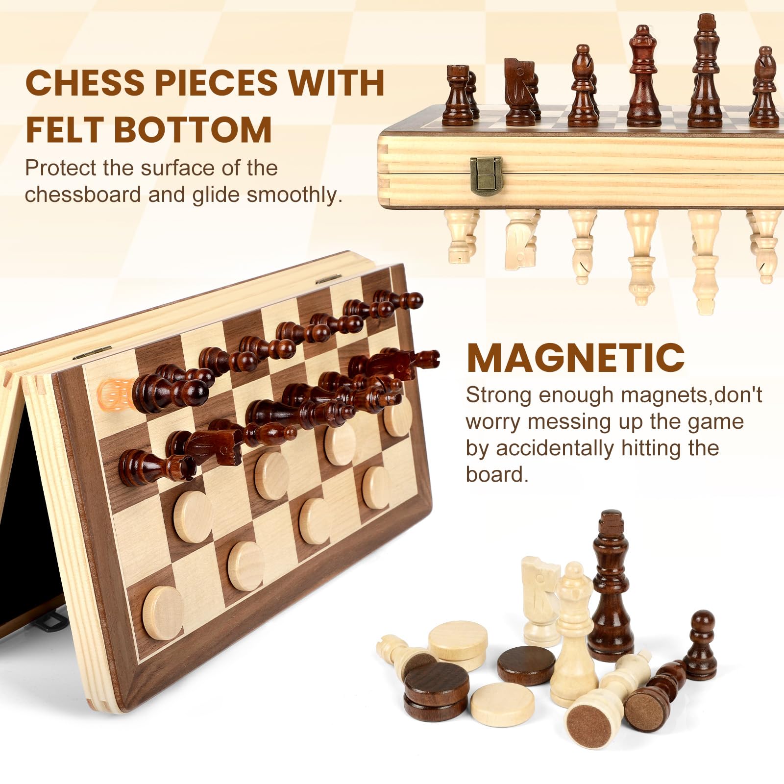 LEAP magnetic wooden chess board folded with brass locks for secure travel