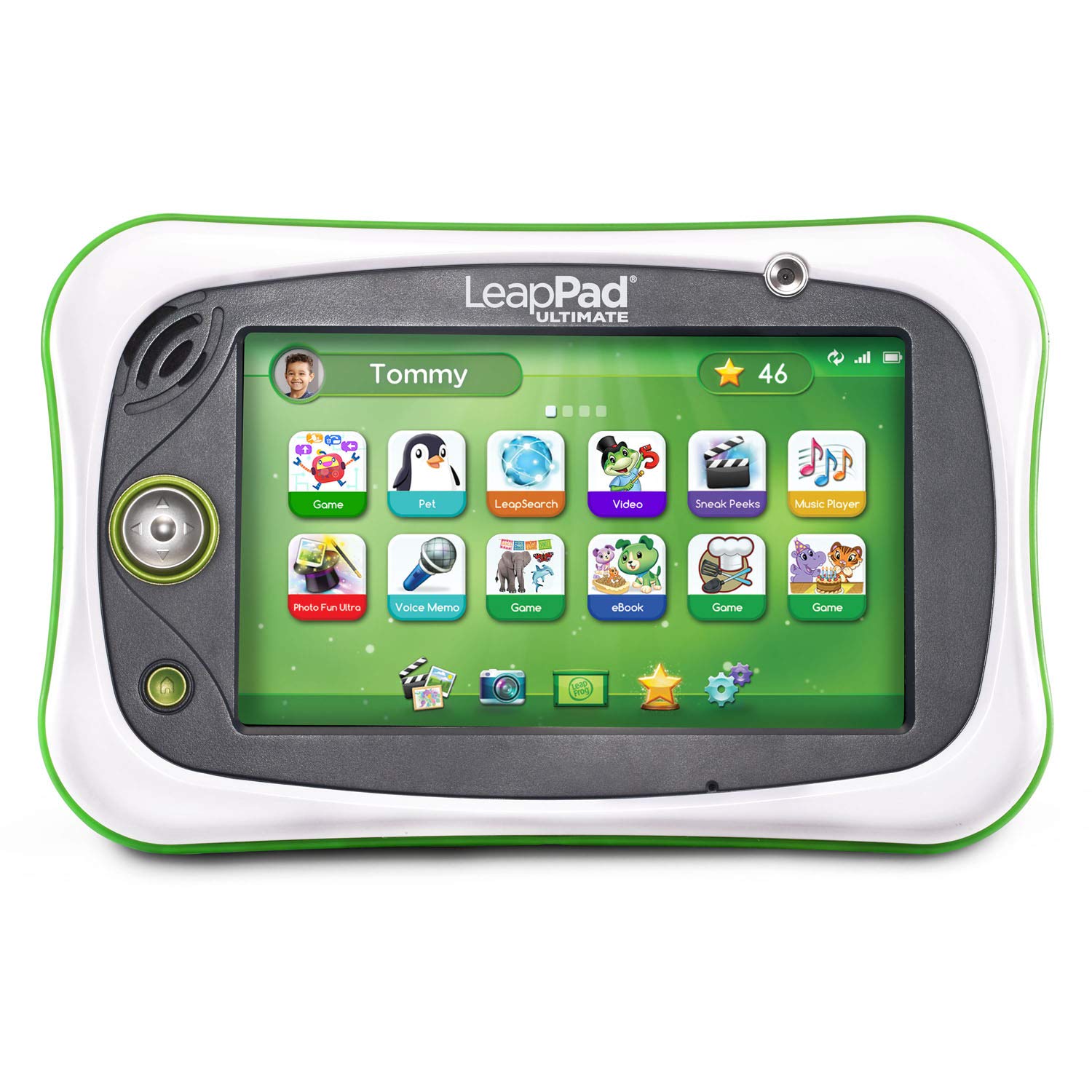 LeapFrog LeapPad Ultimate Green front view, durable tablet built for school readiness.