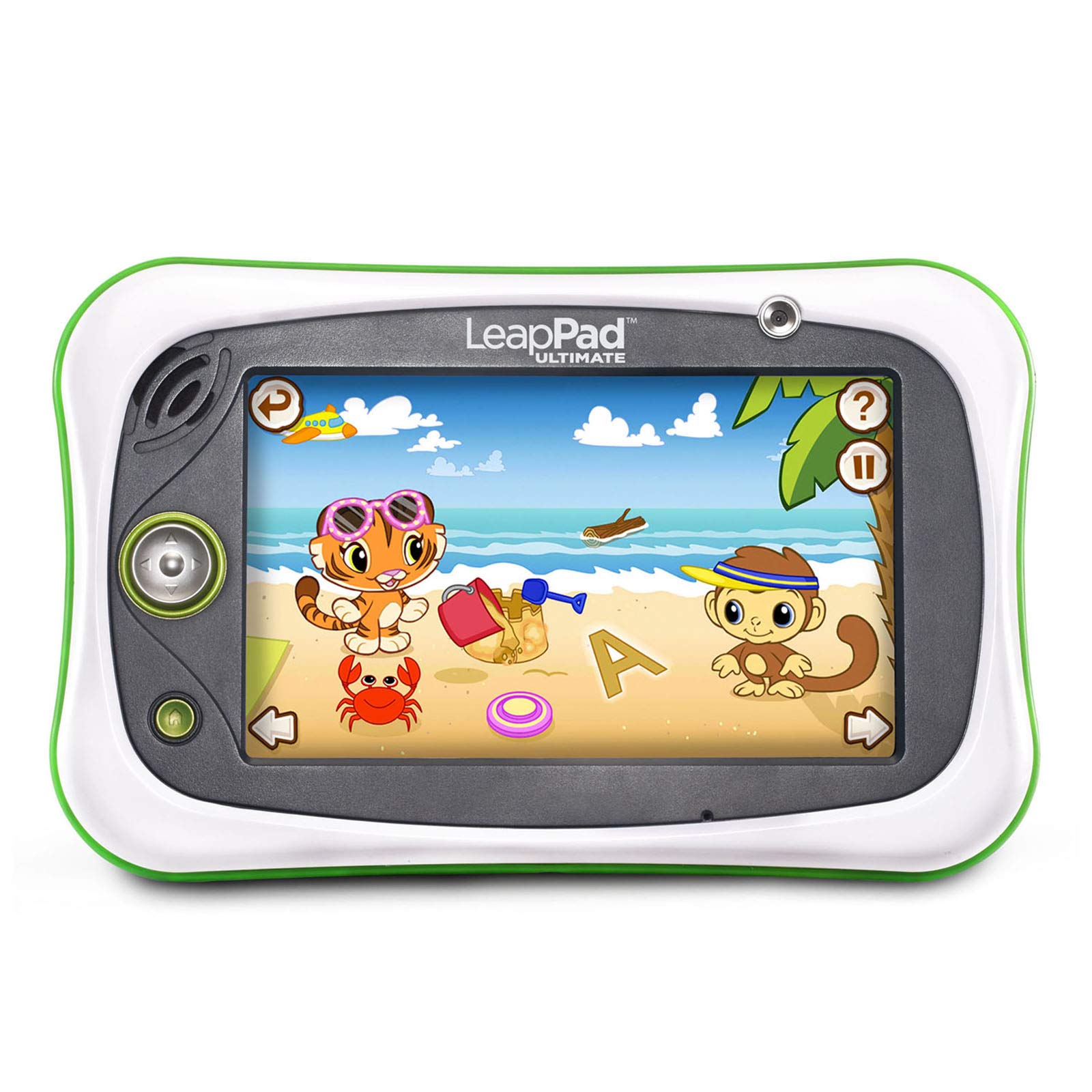 LeapFrog LeapPad Ultimate Green side view, rugged bumper protects active learning.