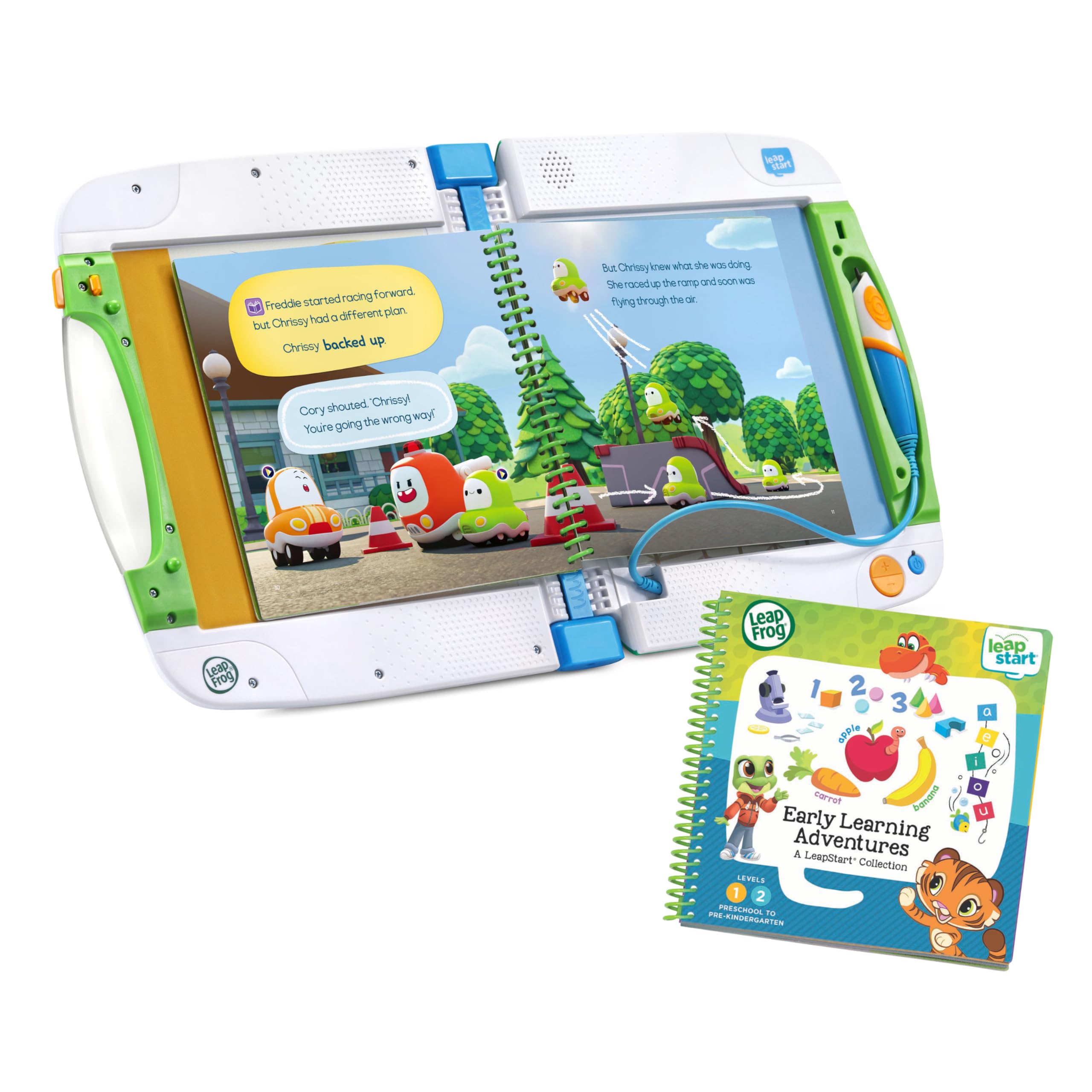 LeapFrog LeapStart green system shown with pages for touch storytelling.