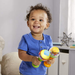 Ages 6+ months suitability and easy grip on LeapFrog maracas for early exploration.