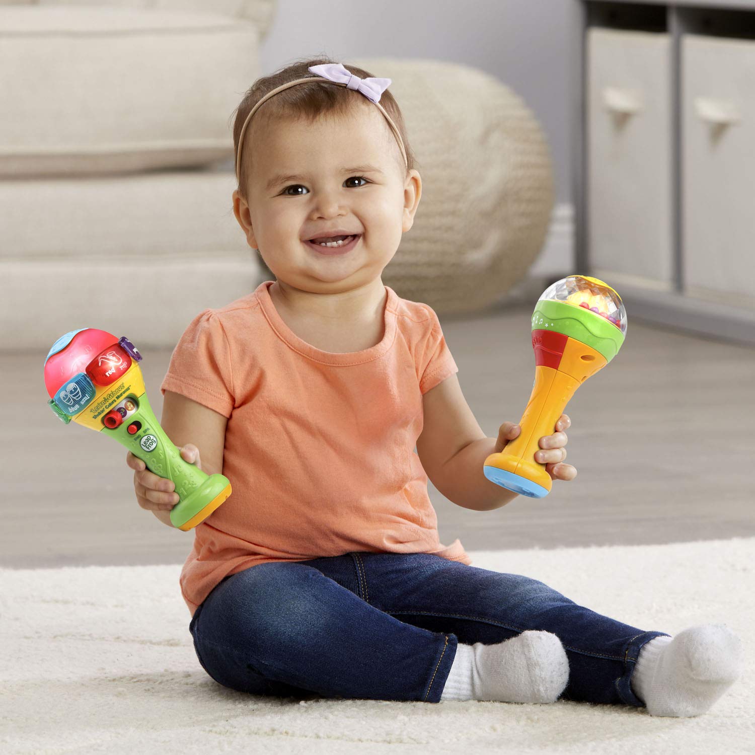 Six light-up buttons on LeapFrog maracas provide color and instrument name prompts.