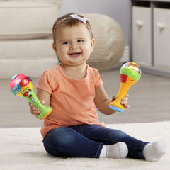 Six light-up buttons on LeapFrog maracas provide color and instrument name prompts.