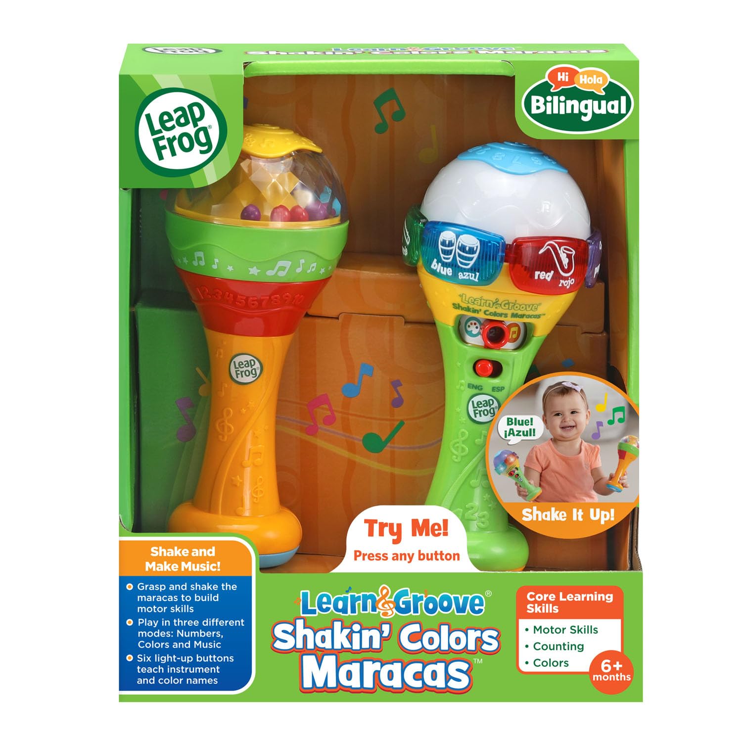 Demo battery included in LeapFrog maracas for quick unboxing demonstration.