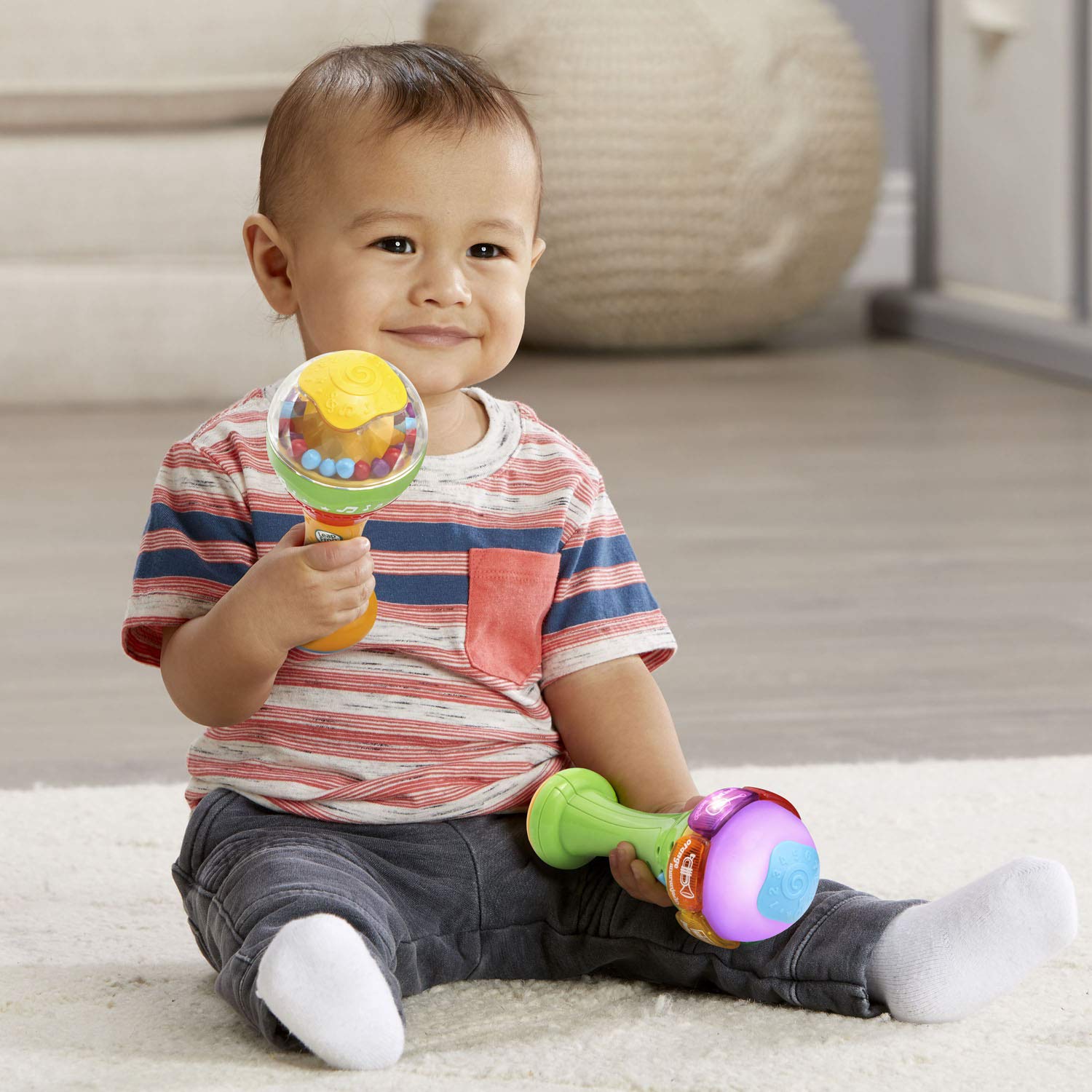 Bilingual mode on LeapFrog maracas offers English and Spanish content for inclusive play.