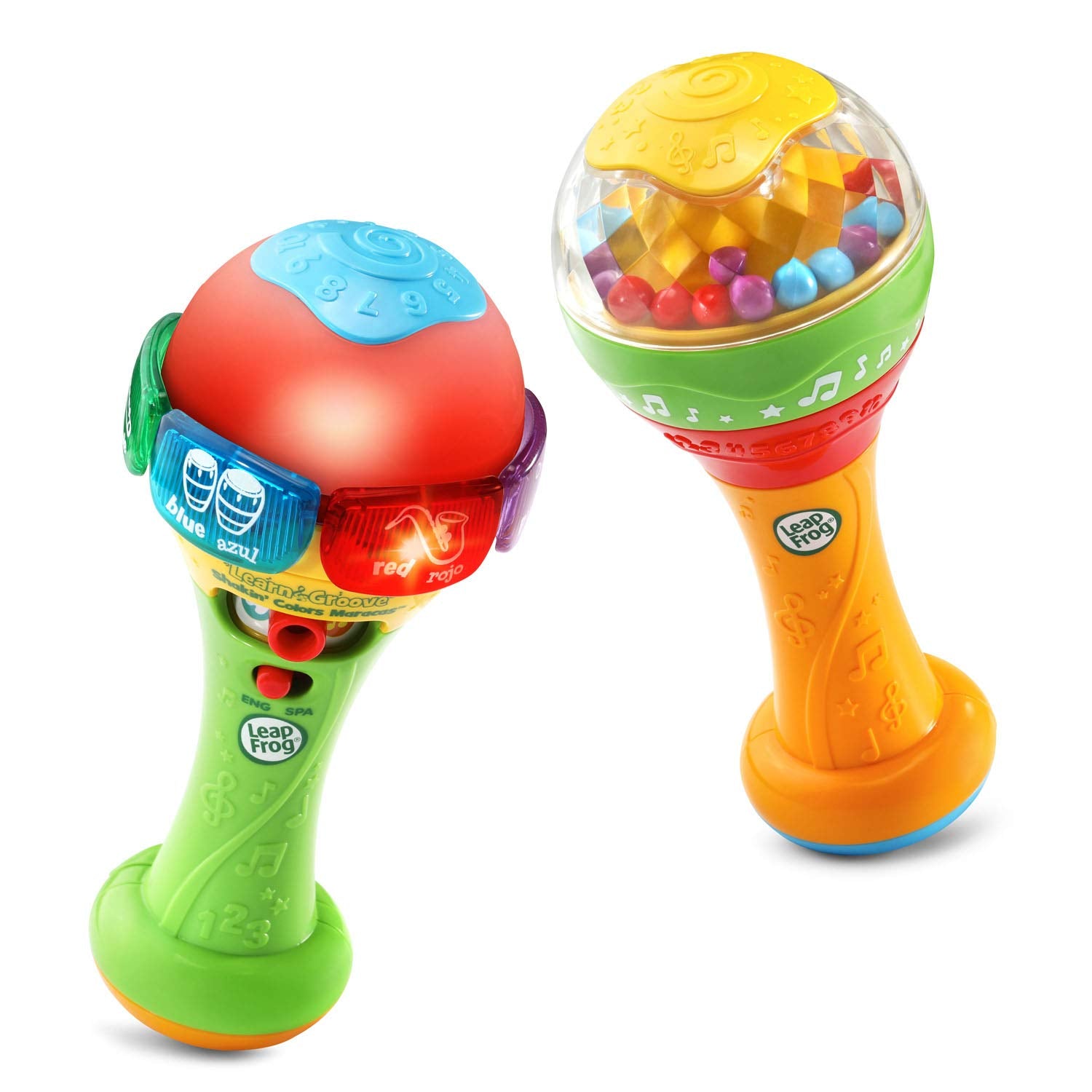 Seventh image highlights play modes and educational features for LeapFrog maracas.