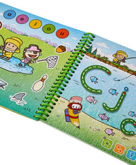 Child using LeapFrog Read & Write 3D Activity Book on the Doodle Express to find letters and words.