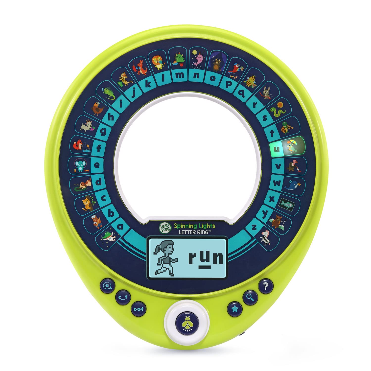 LeapFrog Sparky lights up letters on the ring to spark early phonics.