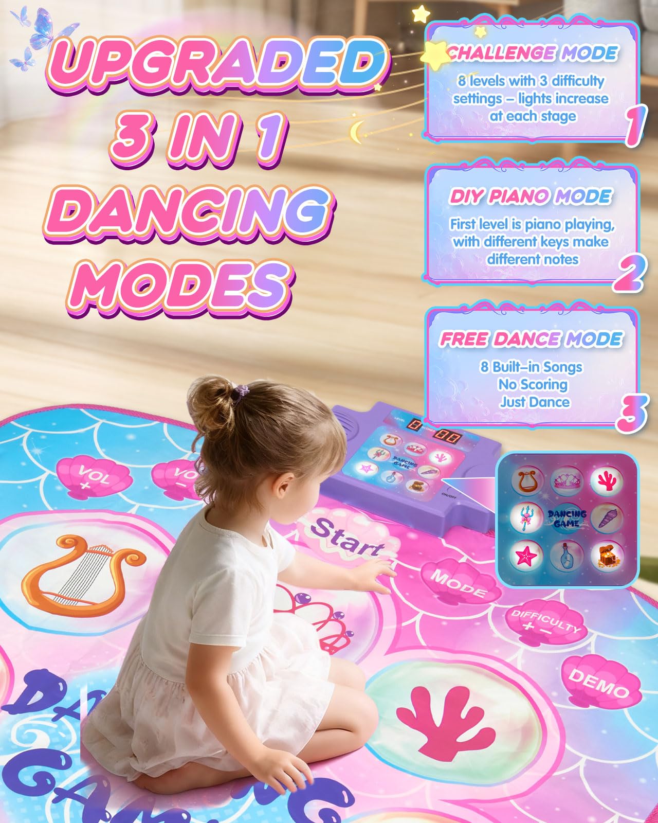 Leapio Dance Mat offers educational games like rhythm and memory for active learning.