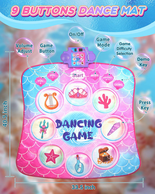 Leapio Dance Mat mermaid-themed elements illuminate as children dance for imaginative play.
