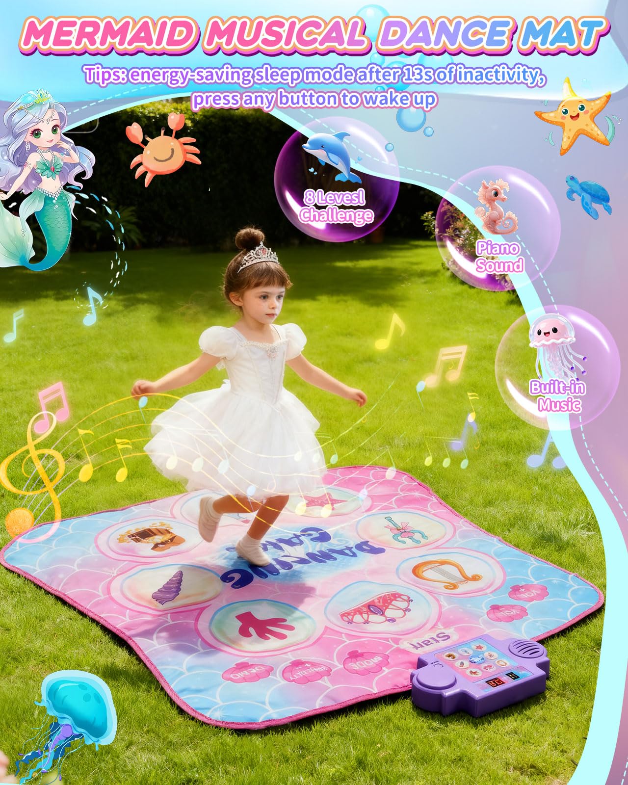 Leapio Dance Mat features a safe non-slip surface for comfortable floor play.