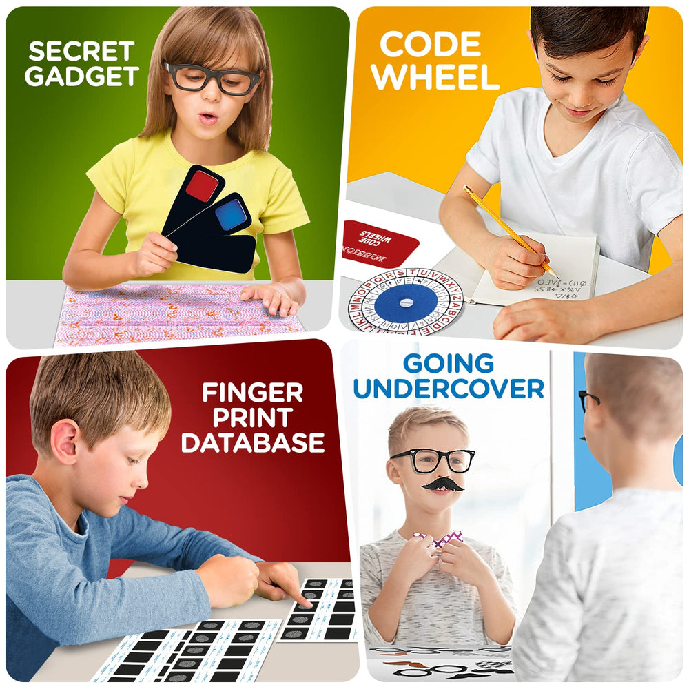 Learn & Climb Kids Spy Kit gadgets assembly image showcasing 14 craftable tools.